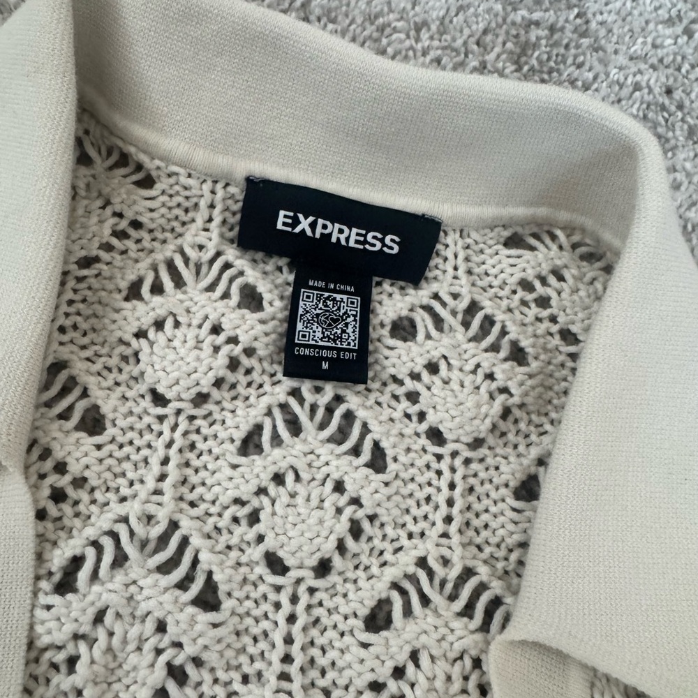 Express Cream Openwork Crochet Collared Vest - Picture 2 of 3